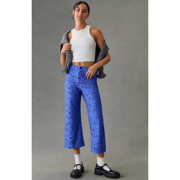 Anthropologie Pants - NWT Maeve Colette Blue Lace Cropped Wide-Leg Pants - 32 waist